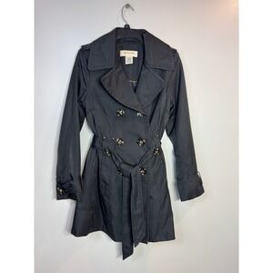 Jones New York Sport Black Double Breasted Belted Trench Coat Womens M Outerwear